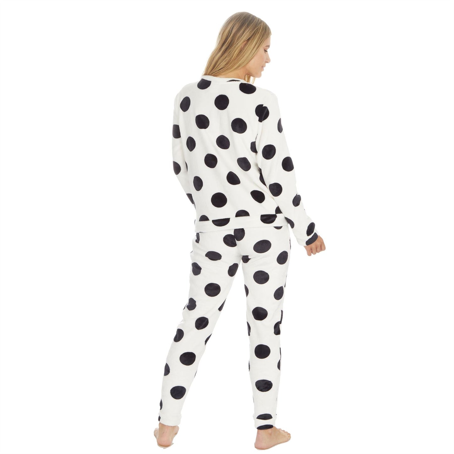 Forever Dreaming Womens Spot Print Flannel Fleece Pyjama Set - Cream/Black Forever Dreaming
