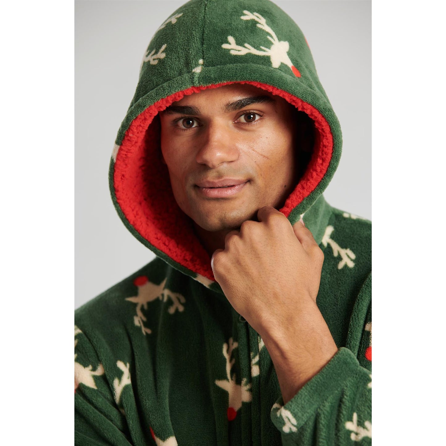 Loungeable Mens Reindeer Fleece Onesie - Green