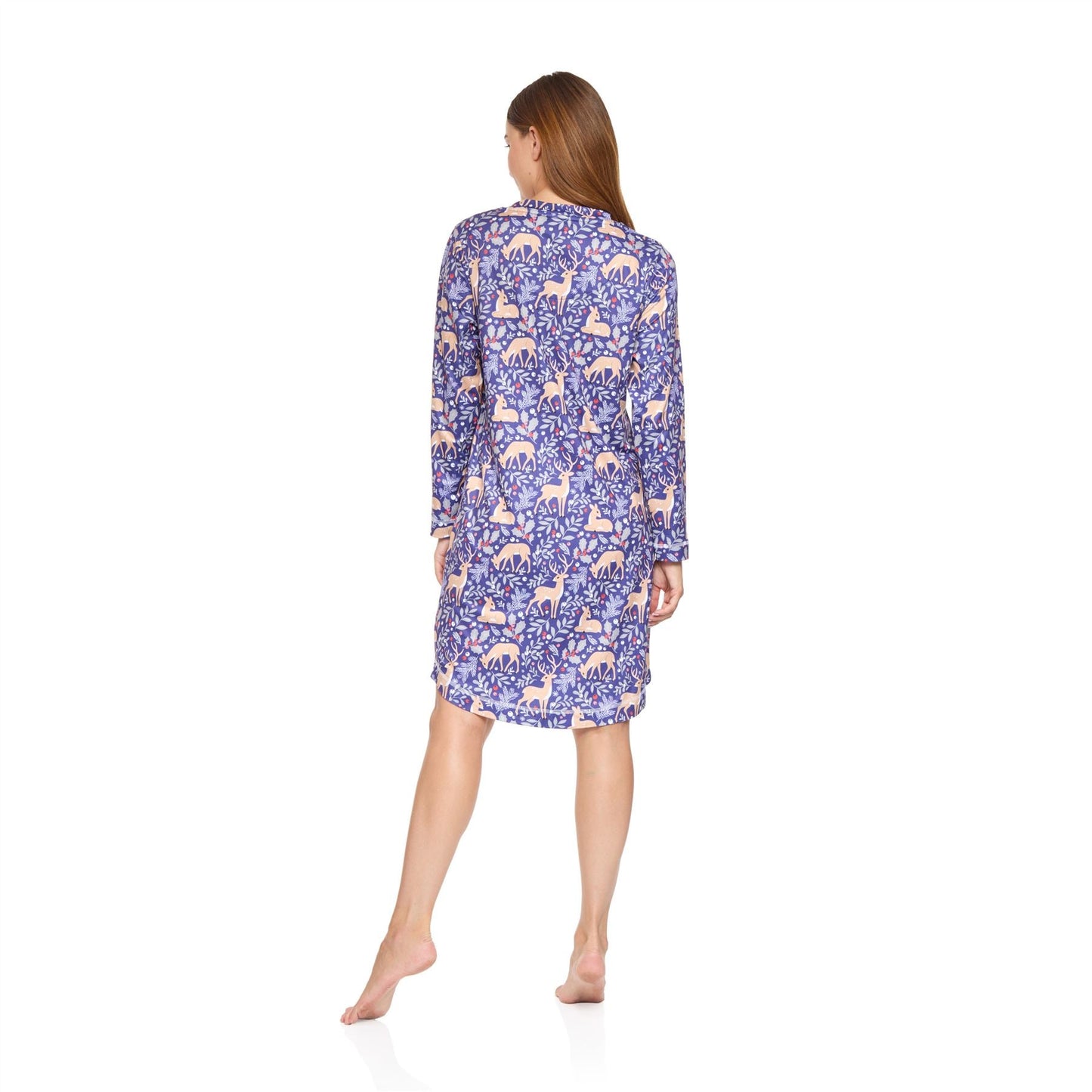 La Marquise Womens Jersey Knit Winter Fawn Long Sleeve Nightdress - Blue La Marquise