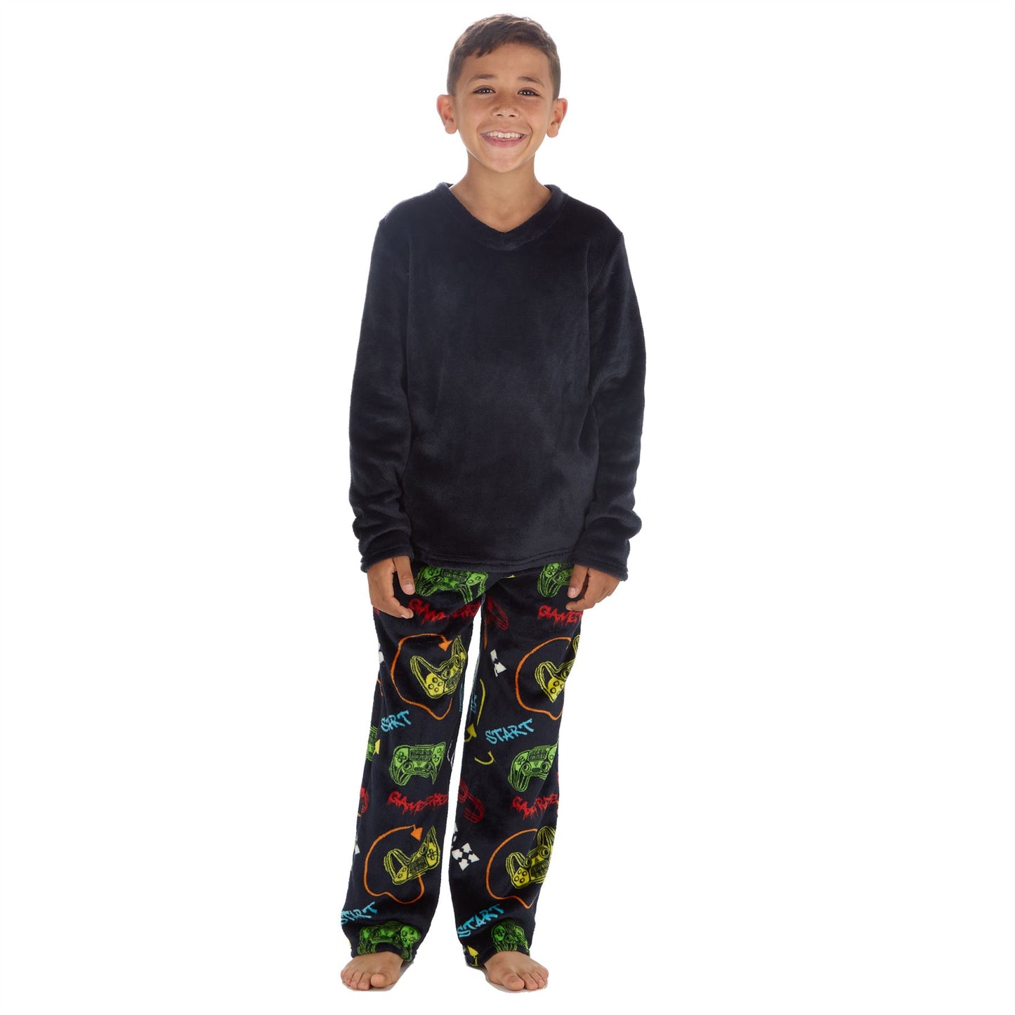 Cargo Bay Kids Fleece Gaming Pyjamas - Navy/Multi