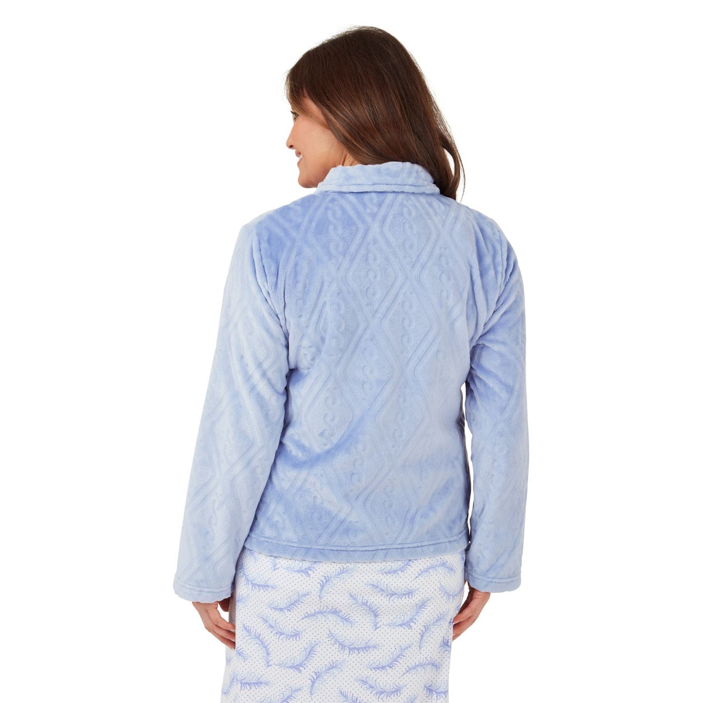 Marlon Women's Embossed Button Bedjacket - Blue Marlon