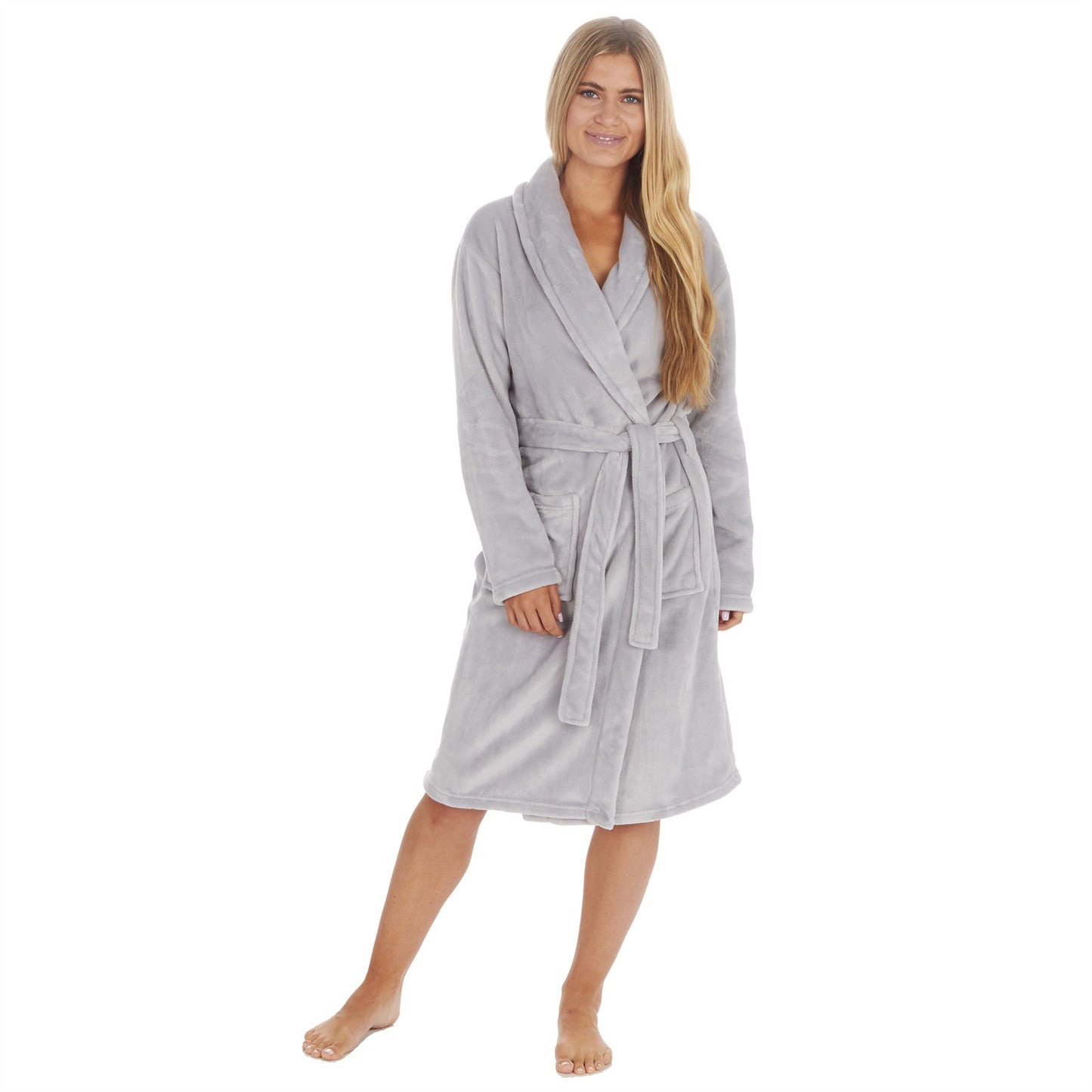 Forever Dreaming Womens Shawl Collar Fleece Robe - Grey