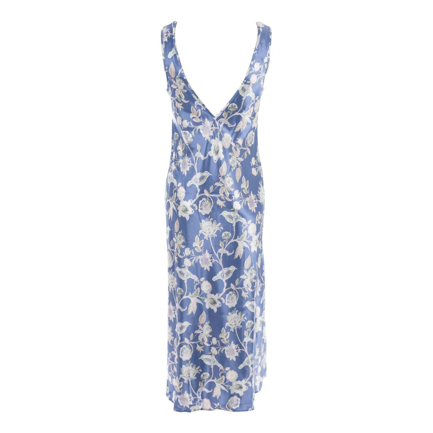 Marlon Womens Bird Print Satin Nightdress - Faded Denim Marlon