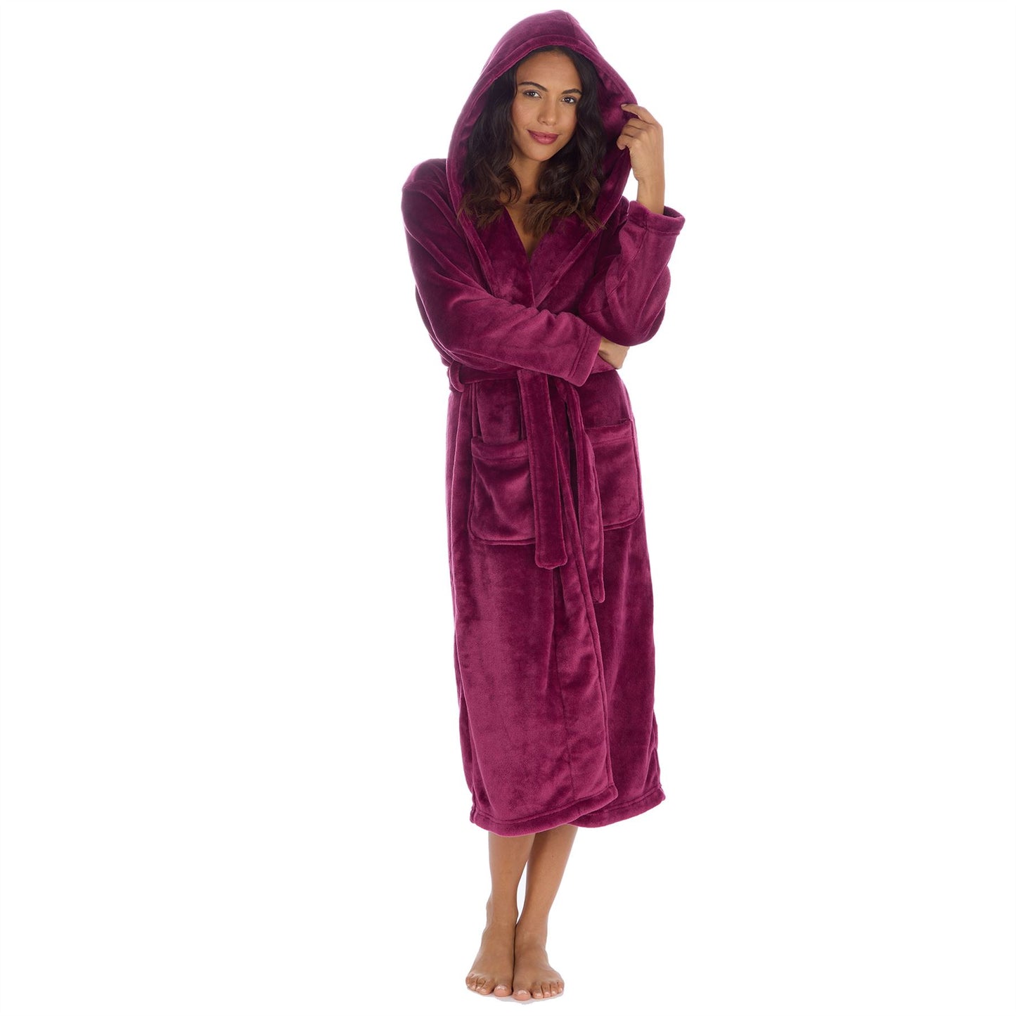 Forever Dreaming Womens Longer Length Shimmer Fleece Robe - Burgundy
