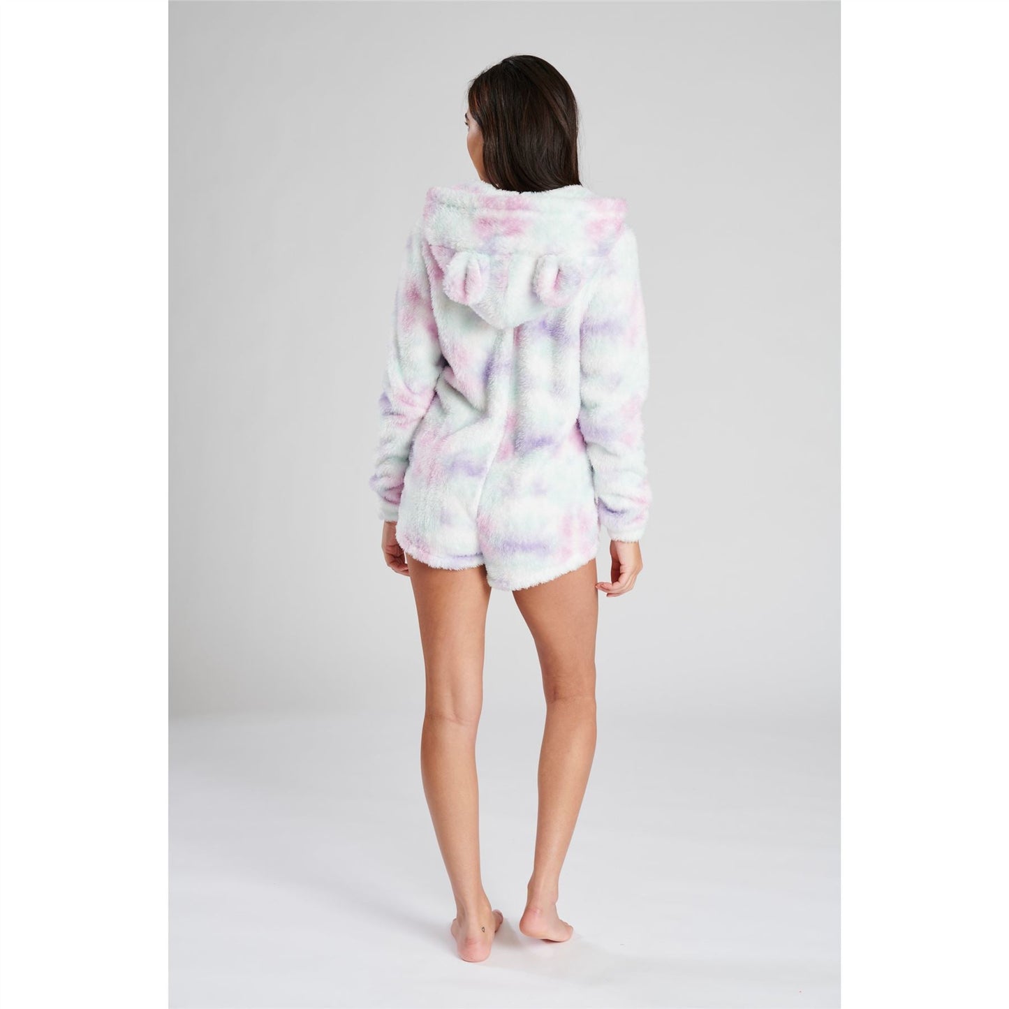 Loungeable Womens Tie Dye Sherpa Fleece Romper Onesie - Pastel Loungeable
