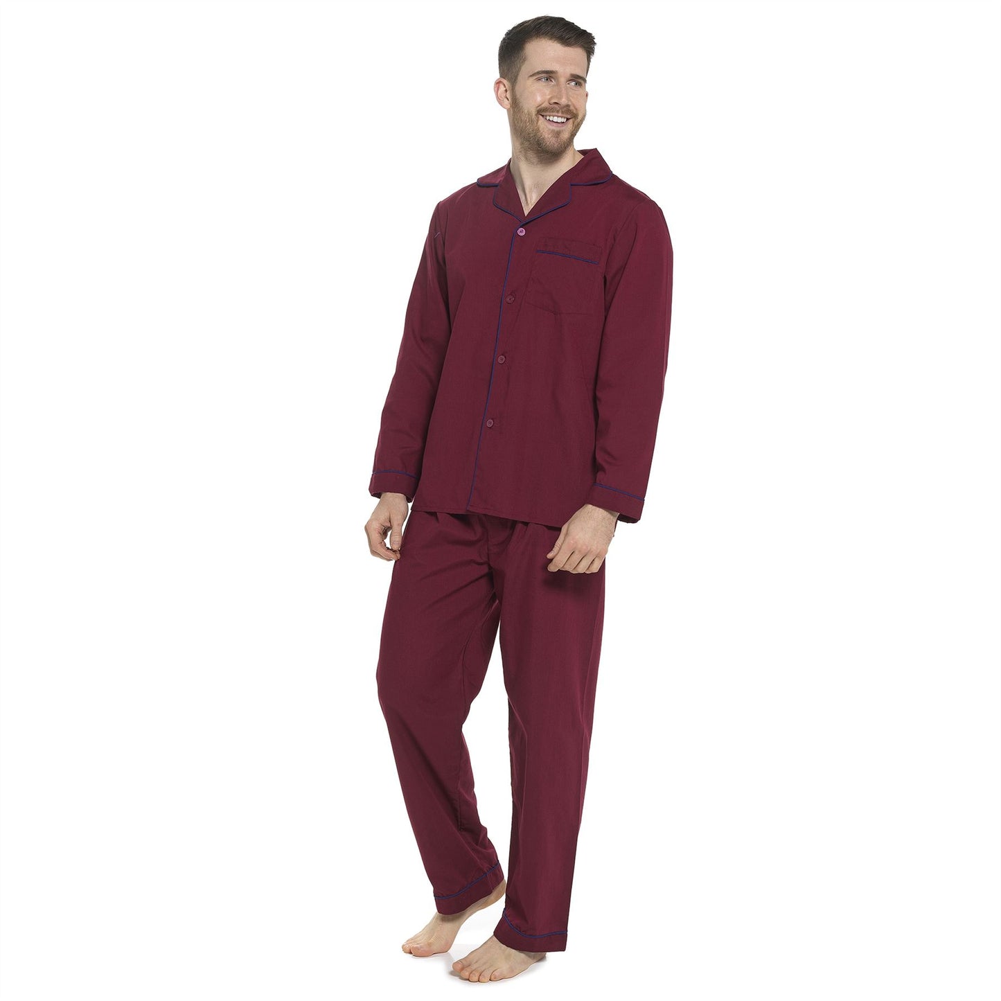Walter Grange Mens Button Through Polycotton Pyjamas - Red Walter Grange