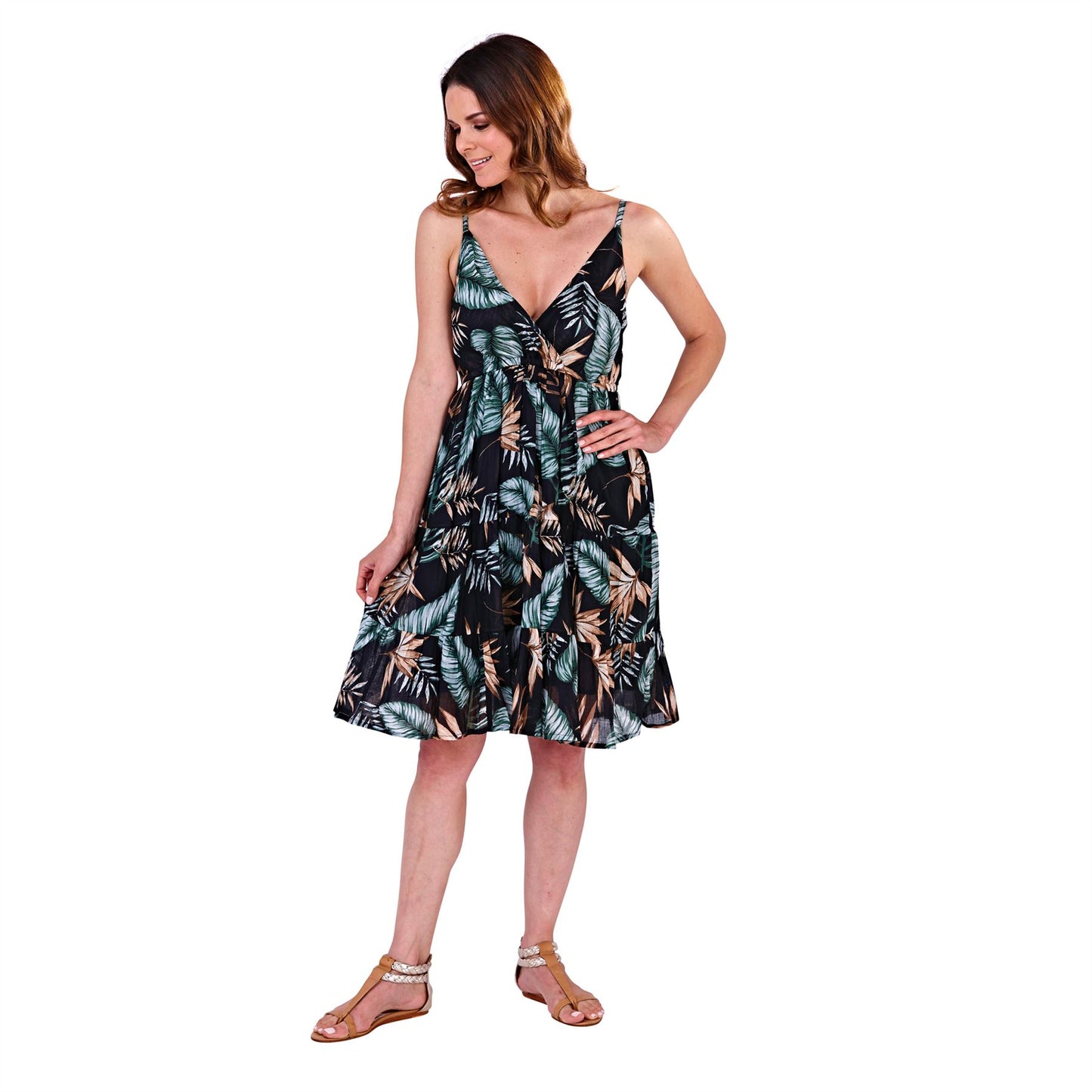Pistachio Leaf Print Crossover Dress