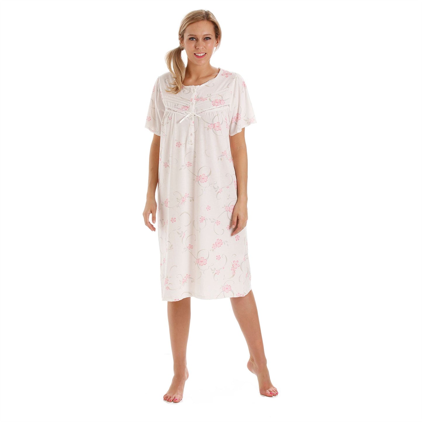 Lady Olga Womens Floral Jersey Short Sleeve Nightdress - Pink