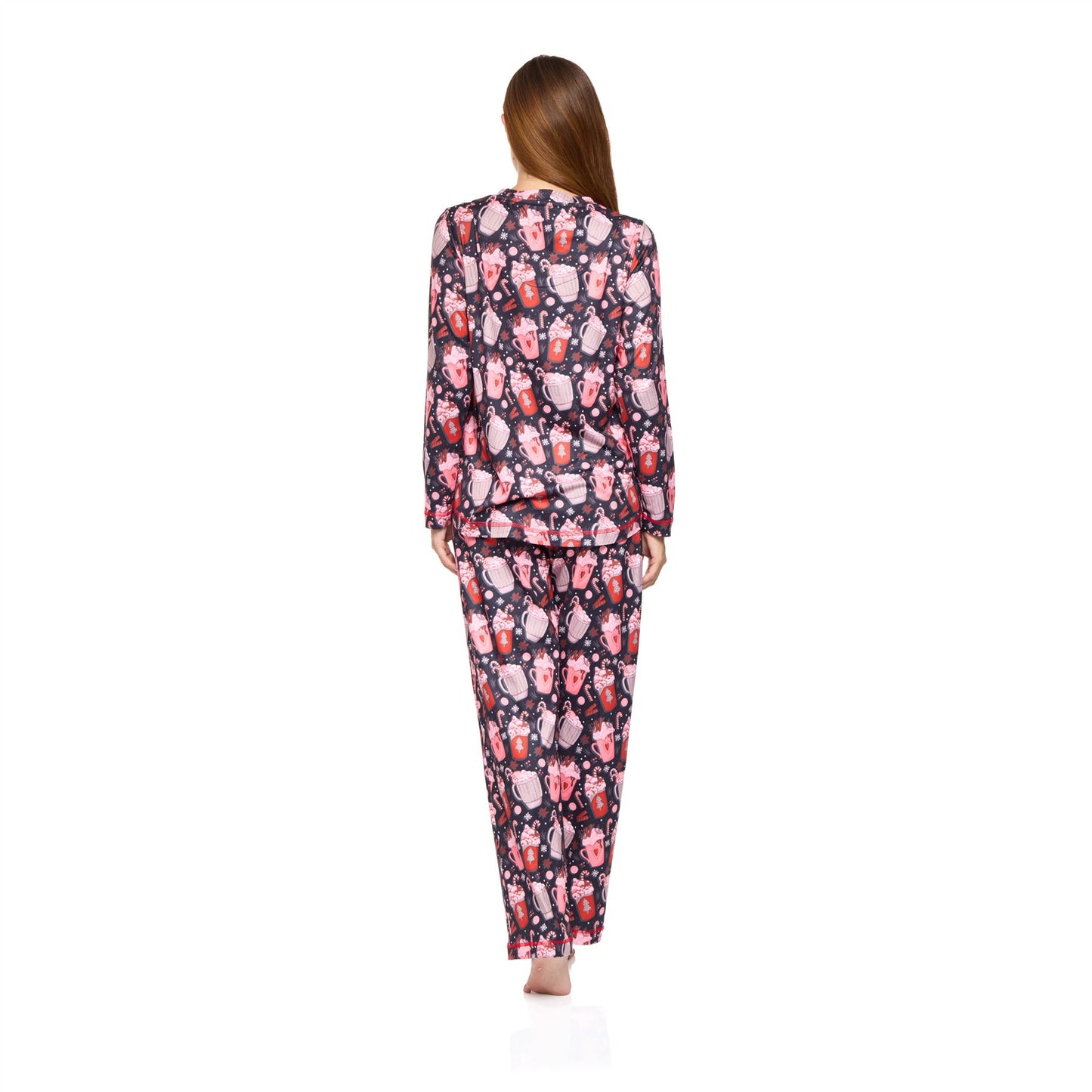 La Marquise Womens Jersey Knit Hot Chocolate Pyjamas - Black La Marquise