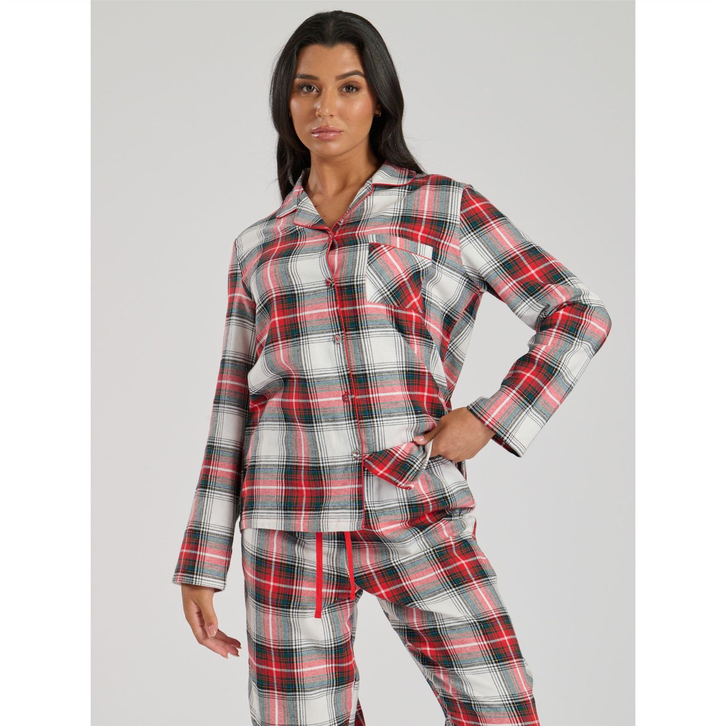 Loungeable Womens Check Brushed Cotton Flannel Pyjamas - Red