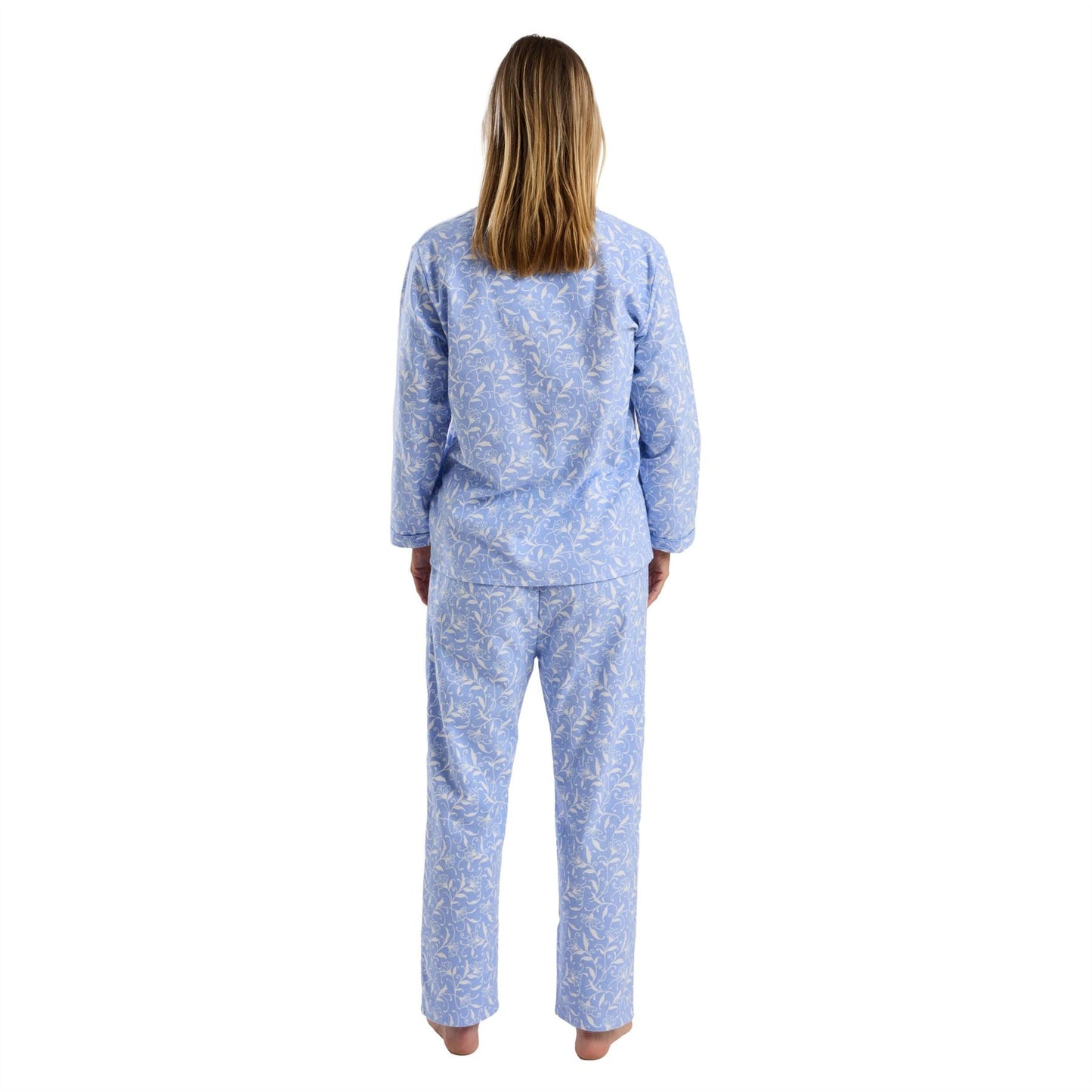 Marlon Womens Floral Brushed Cotton Pyjamas - Blue/White Marlon