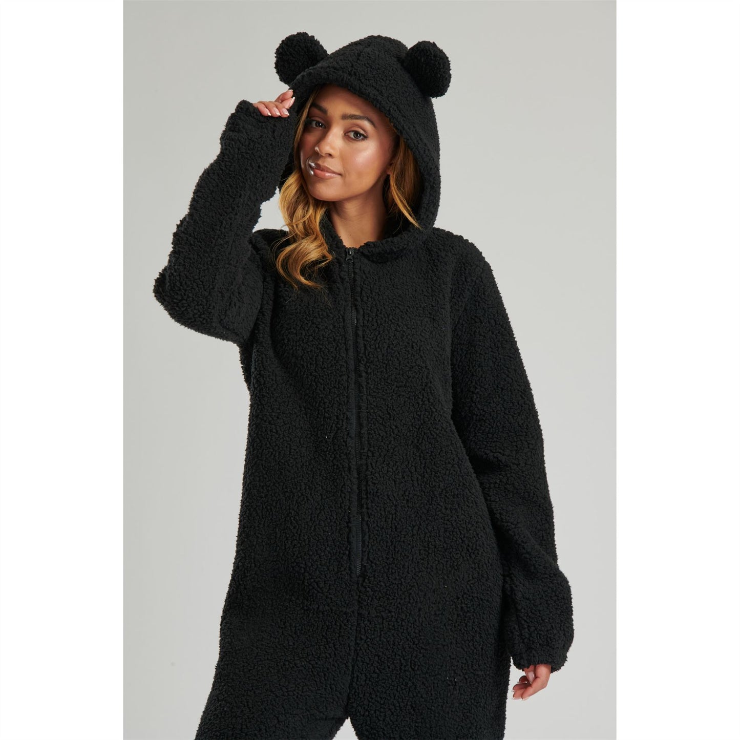 Loungeable Womens Black Borg Fleece Teddy Bear Onesie