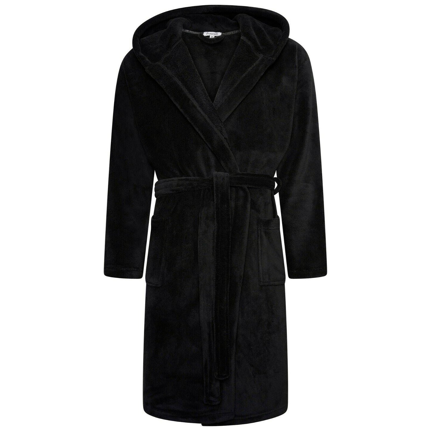 Loungeable Mens Fleece Hooded Robe - Black Loungeable