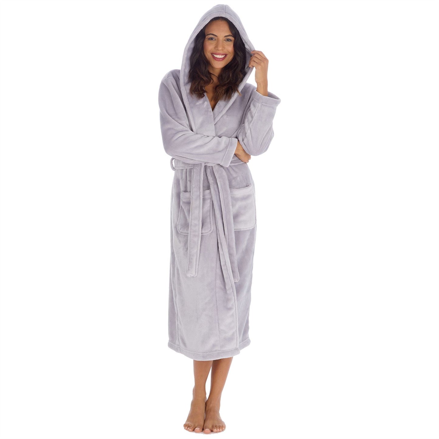 Forever Dreaming Womens Longer Length Shimmer Fleece Robe - Silver Forever Dreaming