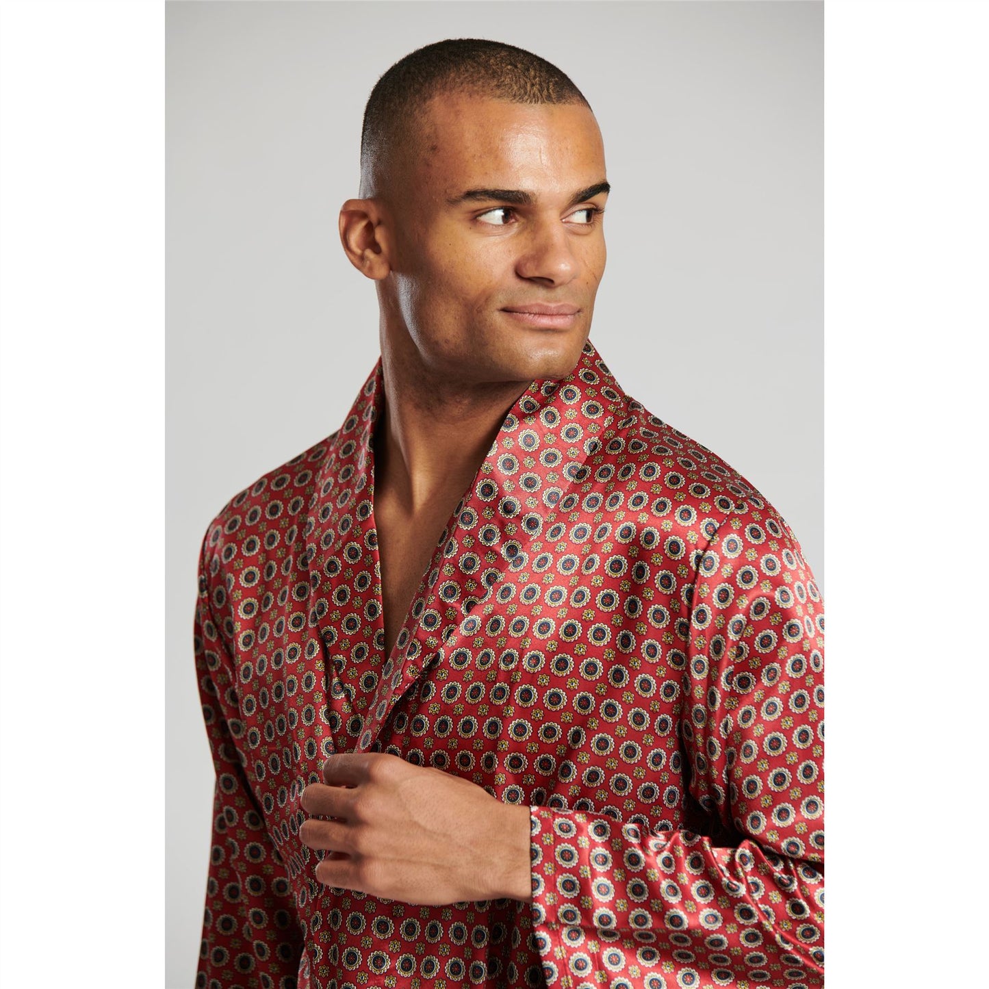 Loungeable Mens Patterned Satin Robe - Burgundy
