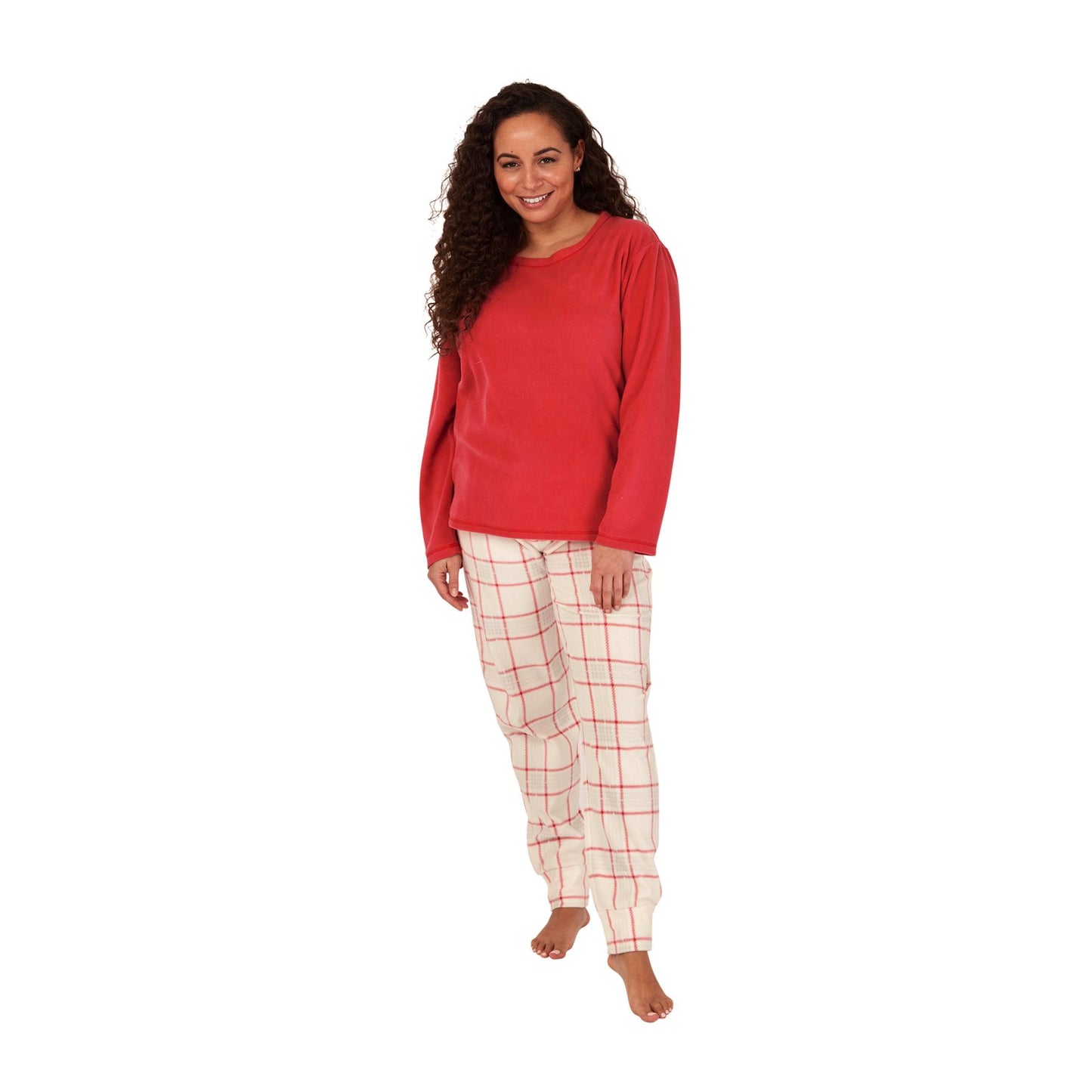 Indigo Sky Womens Check Fleece Pyjama Set - Spice Red