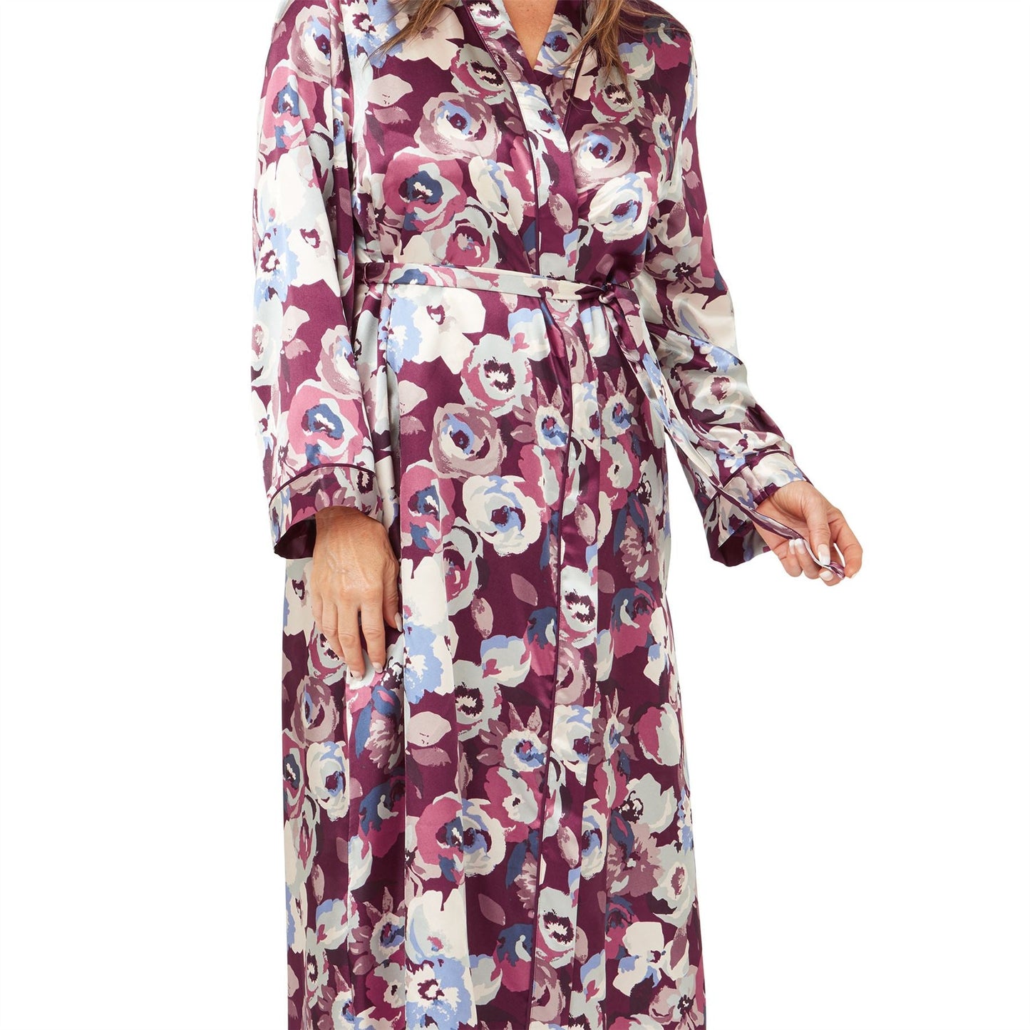 Marlon Satin Bold Floral Wrap - Deep Mulberry Marlon