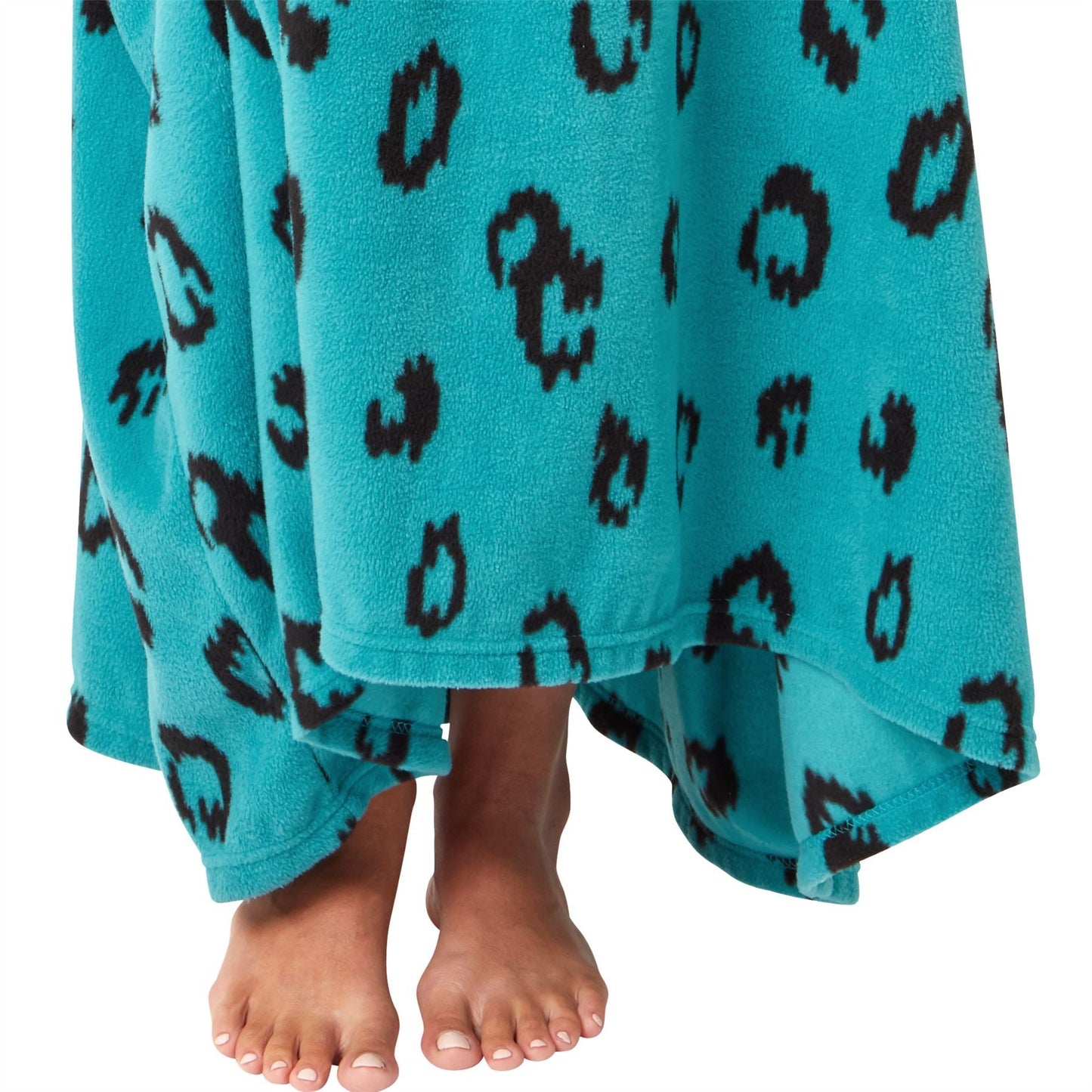 Indigo Sky Womens Fleece Animal Print Oversized Poncho - Teal Indigo Sky