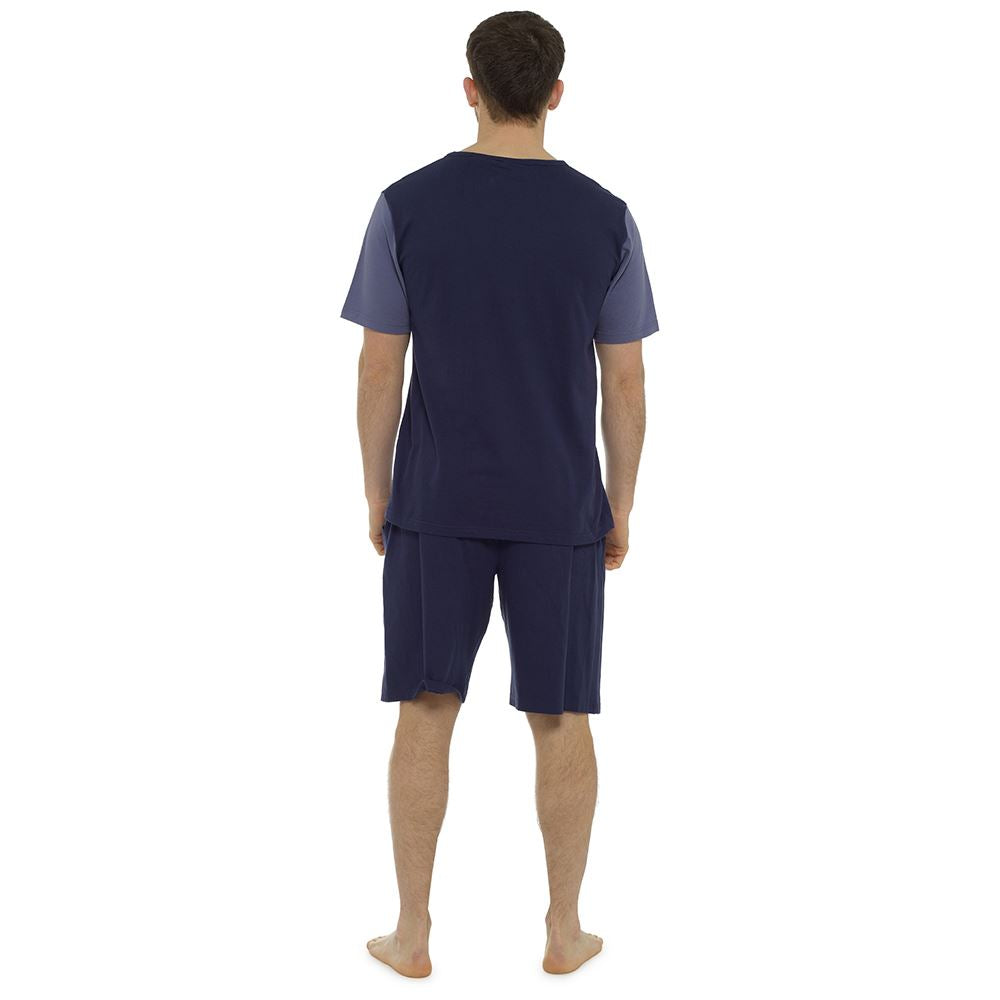 Tom Franks Mens Contrast Short Sleeve Jersey Pyjamas - Navy/Denim