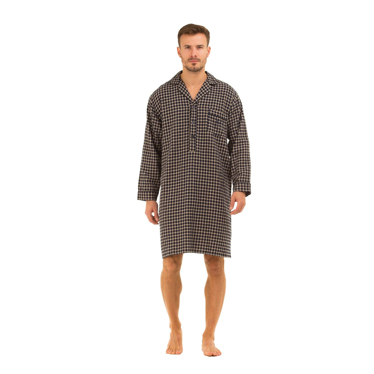 Haigman Mens Brushed Cotton Nightshirt - Navy Check