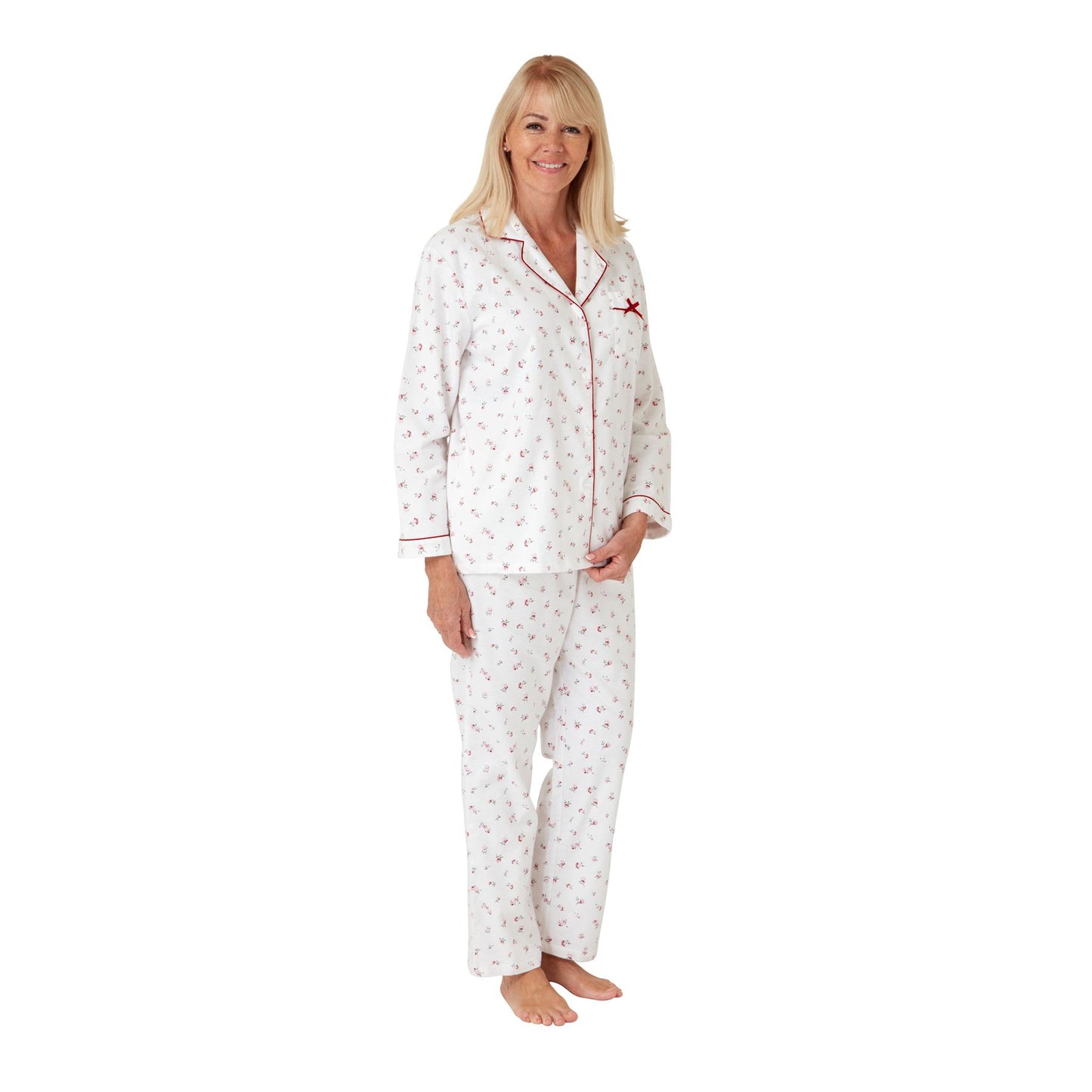 Marlon Womens Floral Brushed Cotton Pyjama Set - Spice Red Marlon