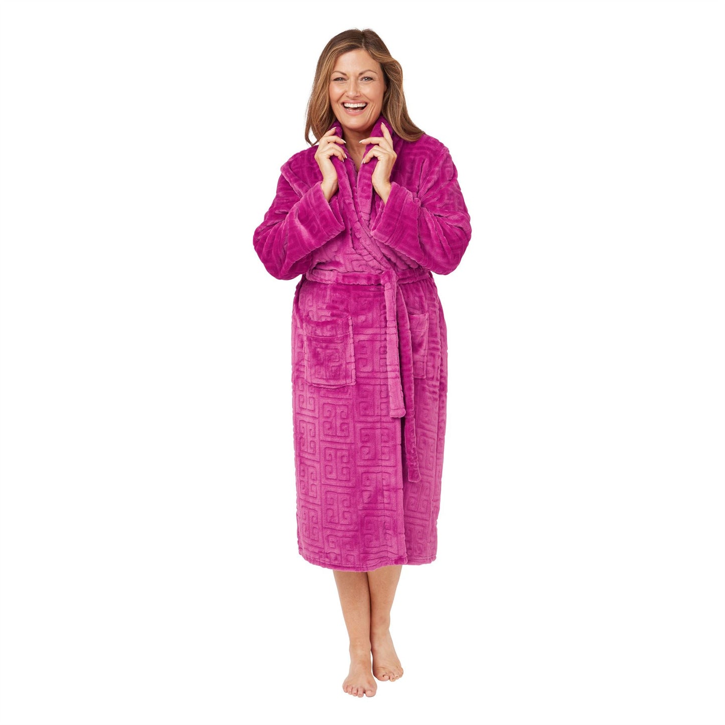 Marlon Womens Geometric Embossed Robe - Raspberry Marlon
