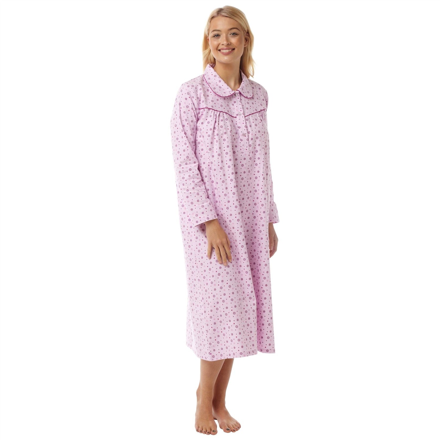 Lady Olga Brushed Cotton Winceyette Nightdress - Pink Lady Olga