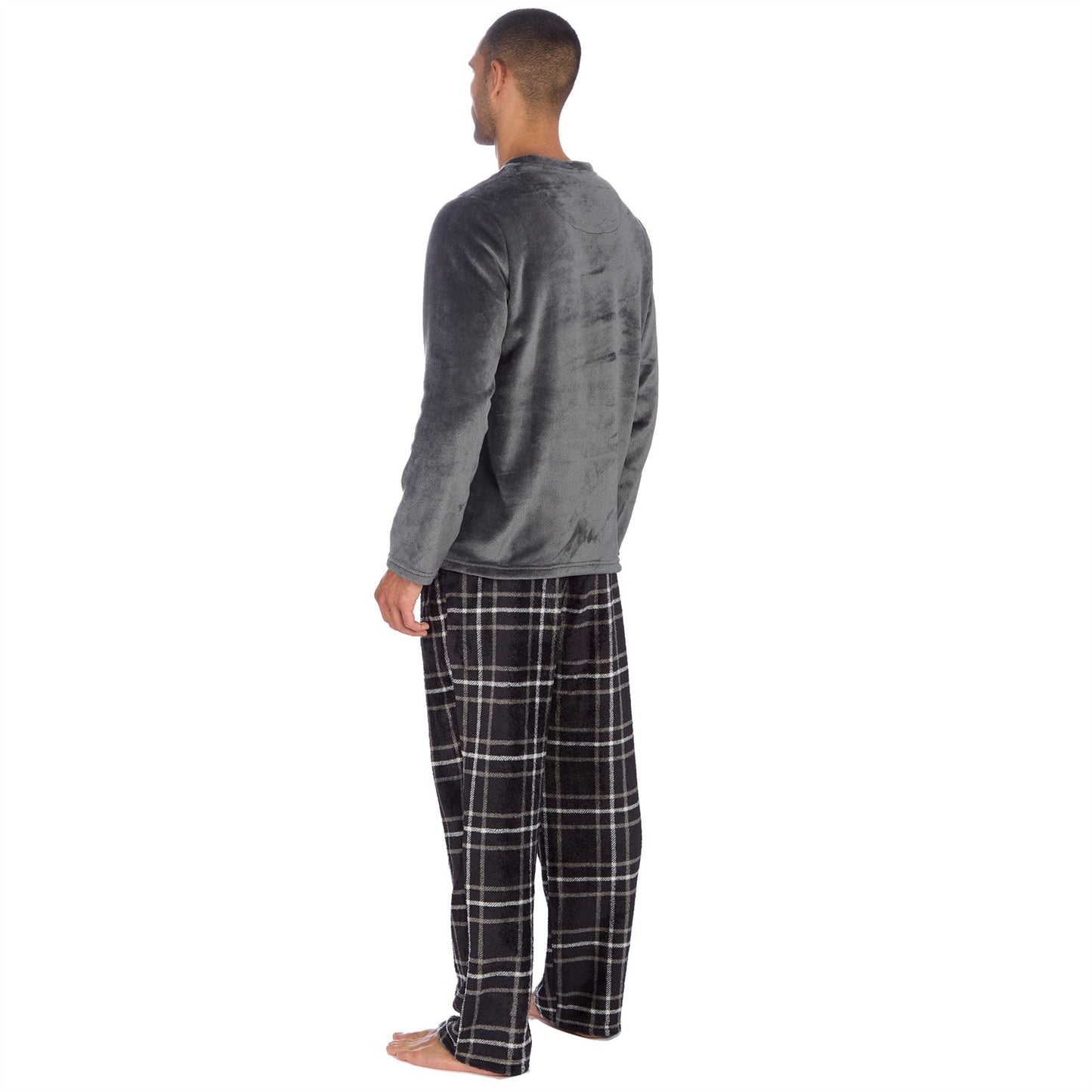Cargo Bay Mens Fleece Check Pyjamas - Grey/Black Check Cargo Bay