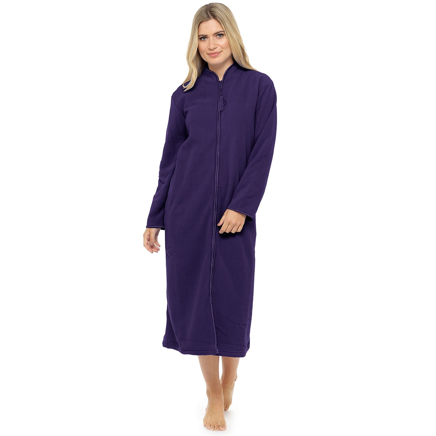Lady Olga Long Zip Through Fleece Robe - Purple