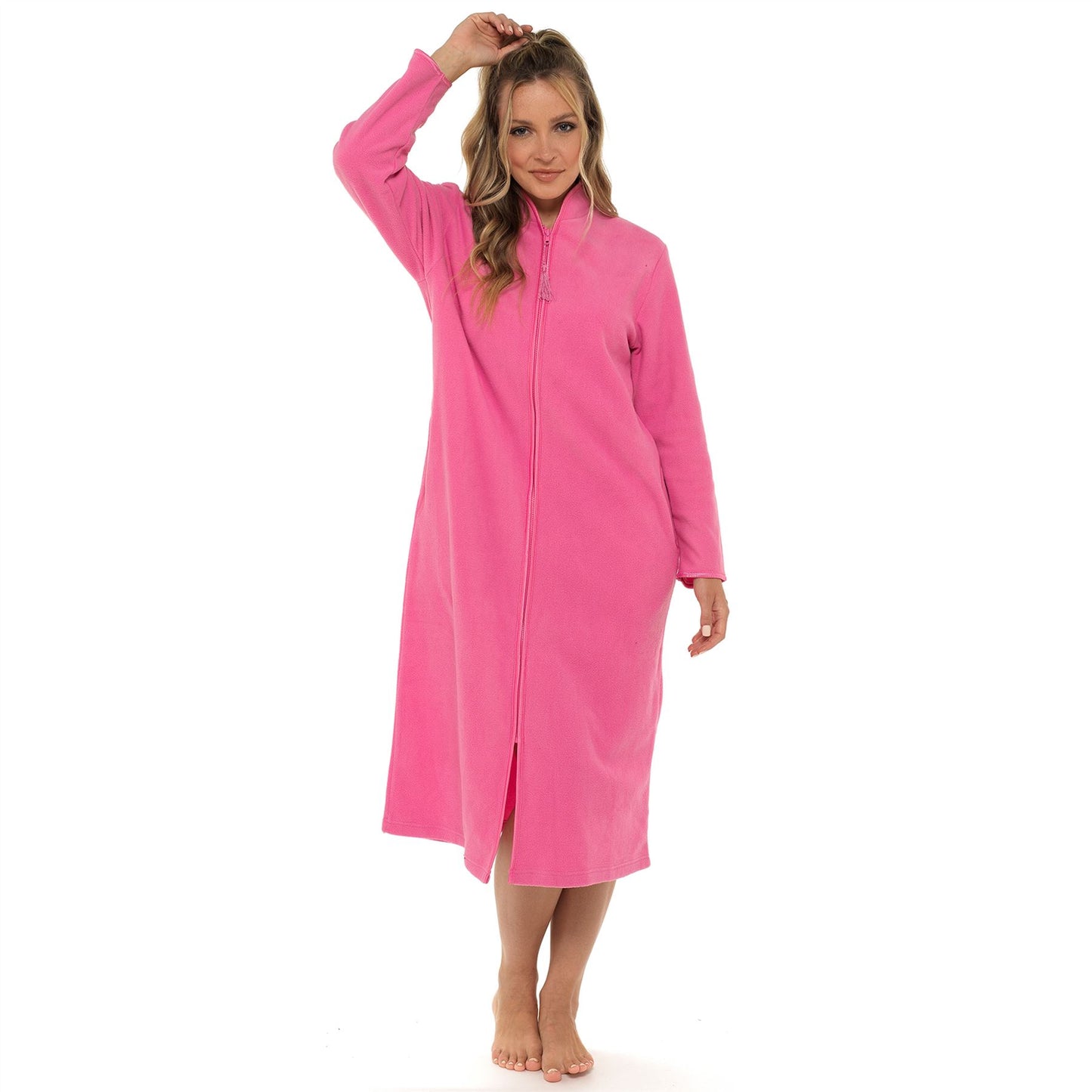 Lady Olga Long Zip Through Fleece Robe - Pink