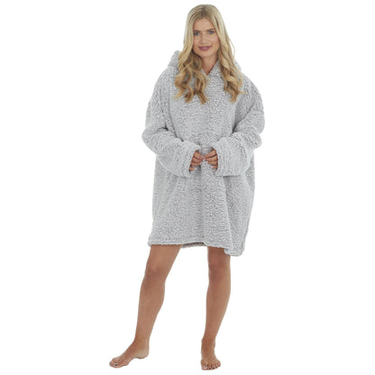 Forever Dreaming Womens Oversized Borg Fleece Hoodie - Grey