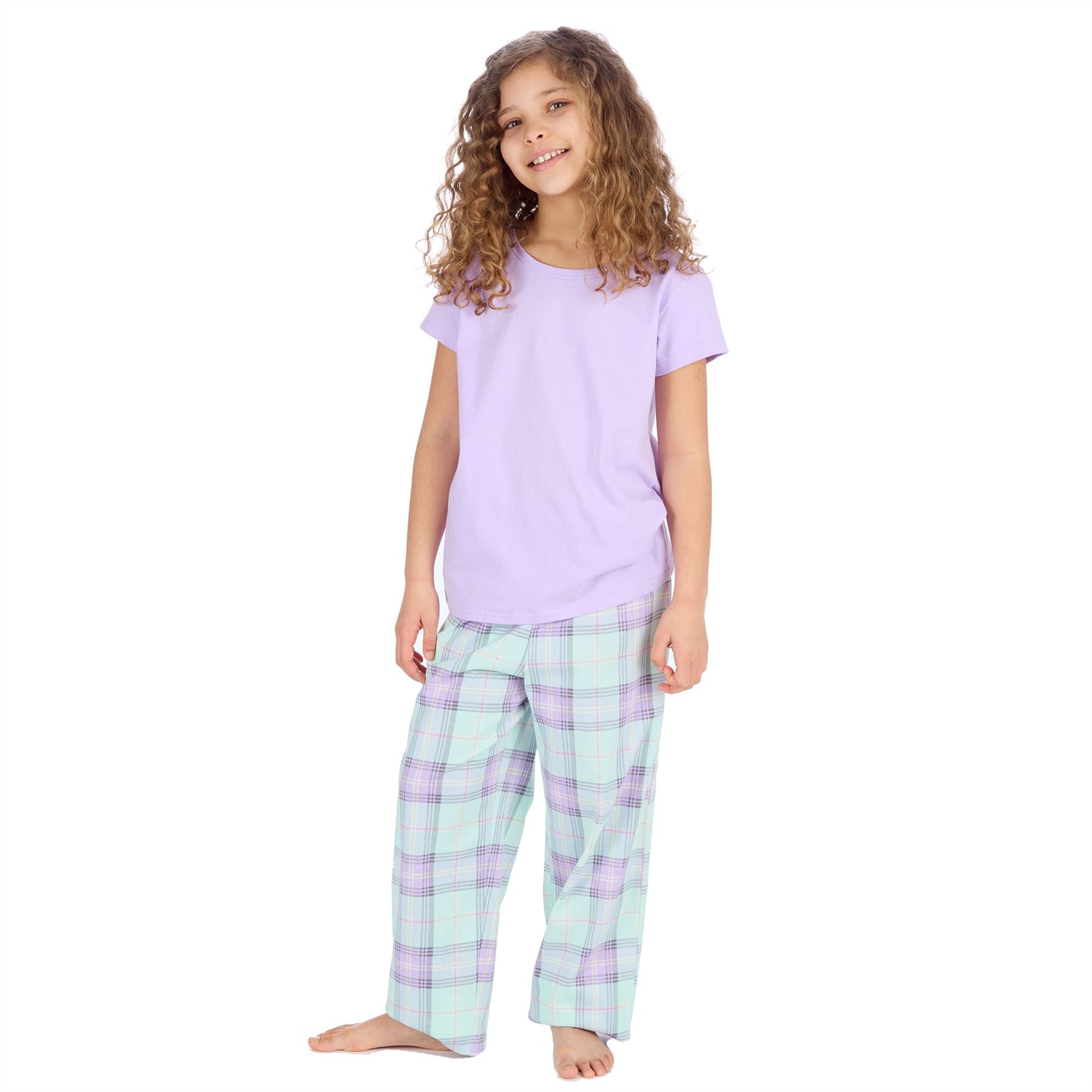 Forever Dreaming Girls T Shirt and Check Pants Pyjamas - Lilac Forever Dreaming
