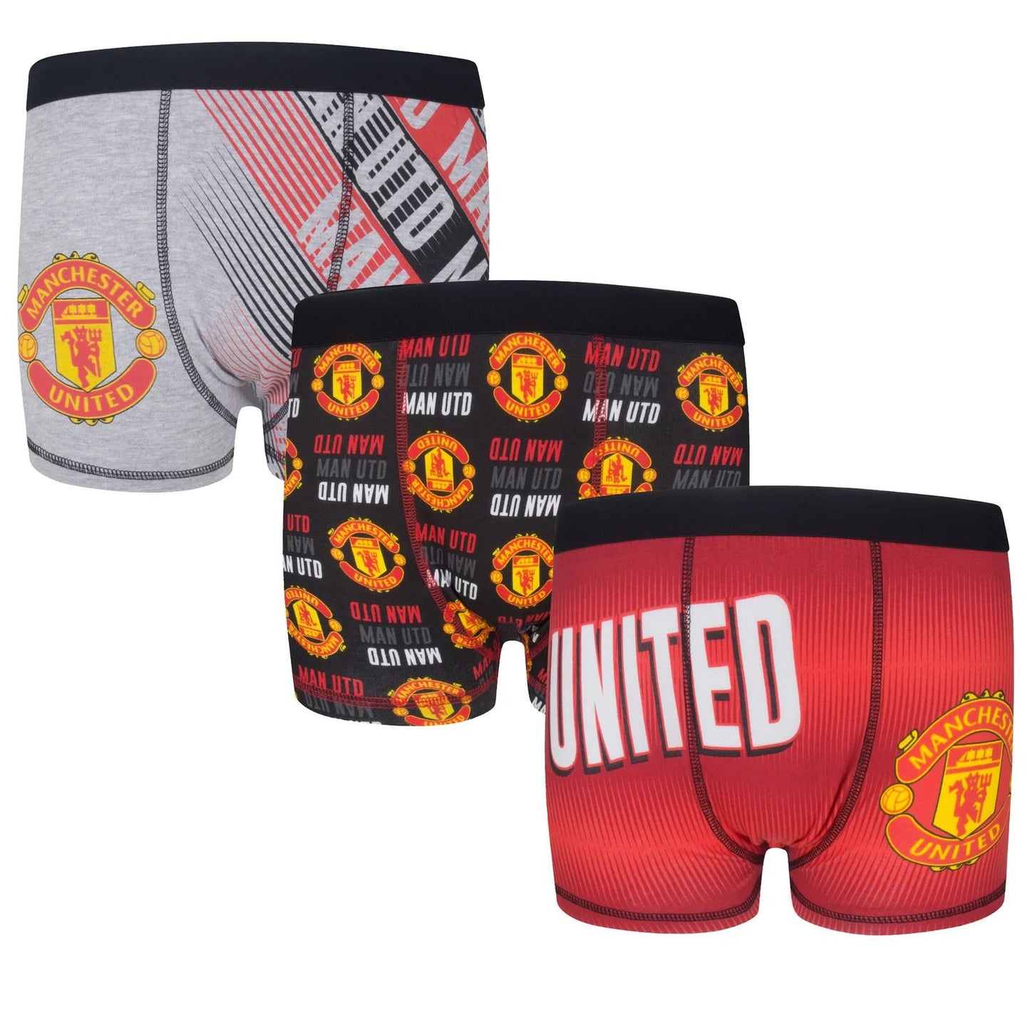Boys Manchester United Boxer Shorts 3 Pack - 6-12 Years