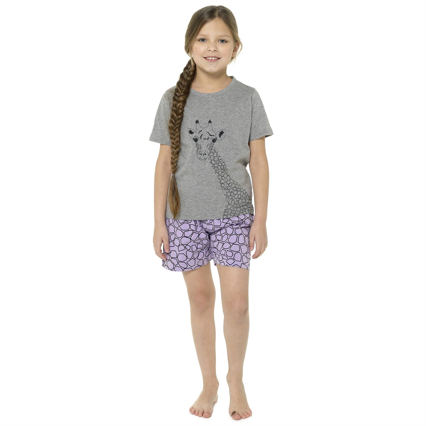 Foxbury Girls Giraffe Top and Shorts Pyjama Set