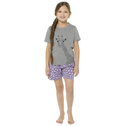 Foxbury Girls Giraffe Top and Shorts Pyjama Set