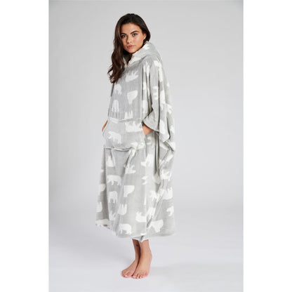 Loungeable Womens Polar Bear Fleece Poncho - Grey/White