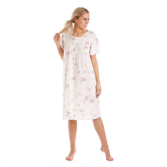 Lady Olga Womens Floral Jersey Short Sleeve Nightdress - Purple