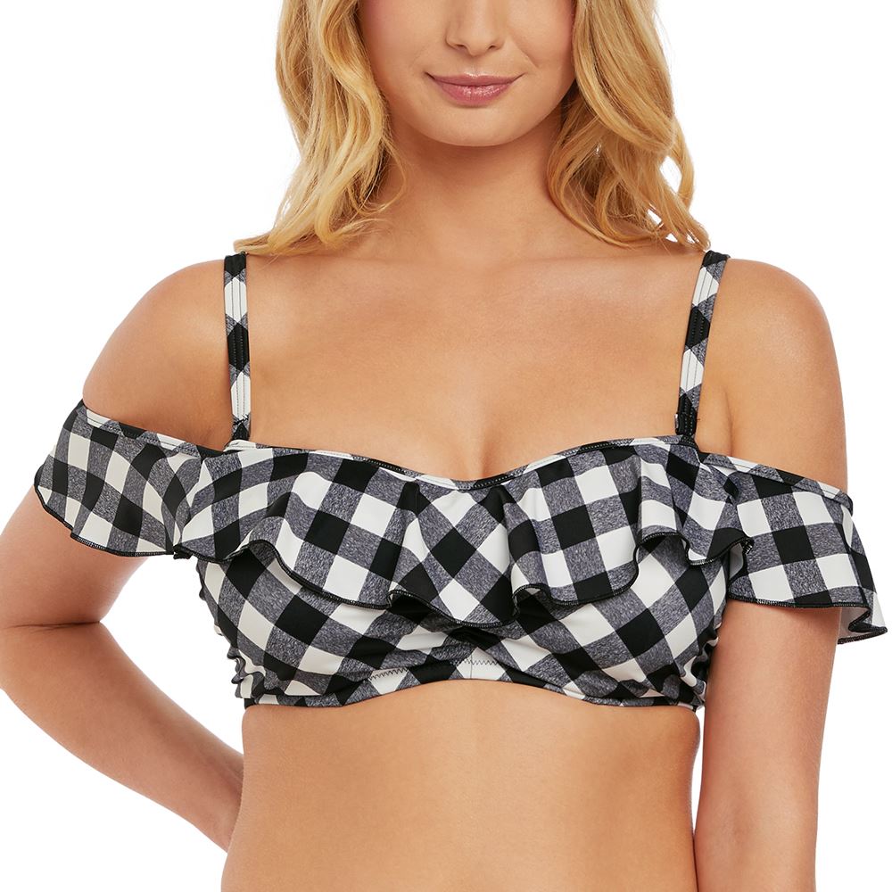 Freya Totally Check Bardot Multiway Bikini Top - Monochrome