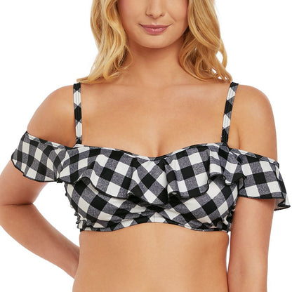 Freya Totally Check Bardot Multiway Bikini Top - Monochrome