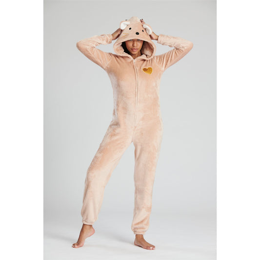 Loungeable Womens Fleece Mouse Onesie - Brown