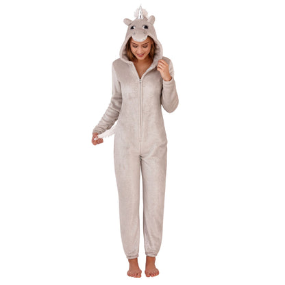 Loungeable Womens Sparkle Unicorn Fleece Onesie - Silver