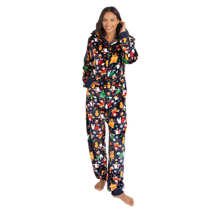 Huggable Hoodie Unisex Adult Christmas Fleece Onesie - Navy Huggable Hoodie