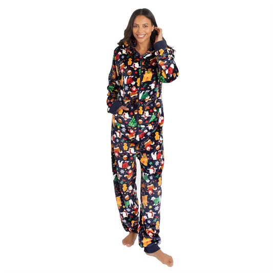 Huggable Hoodie Unisex Adult Christmas Fleece Onesie - Navy Huggable Hoodie