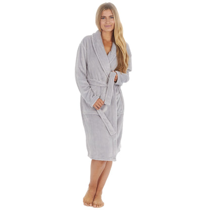 Forever Dreaming Womens Shawl Collar Fleece Robe - Grey