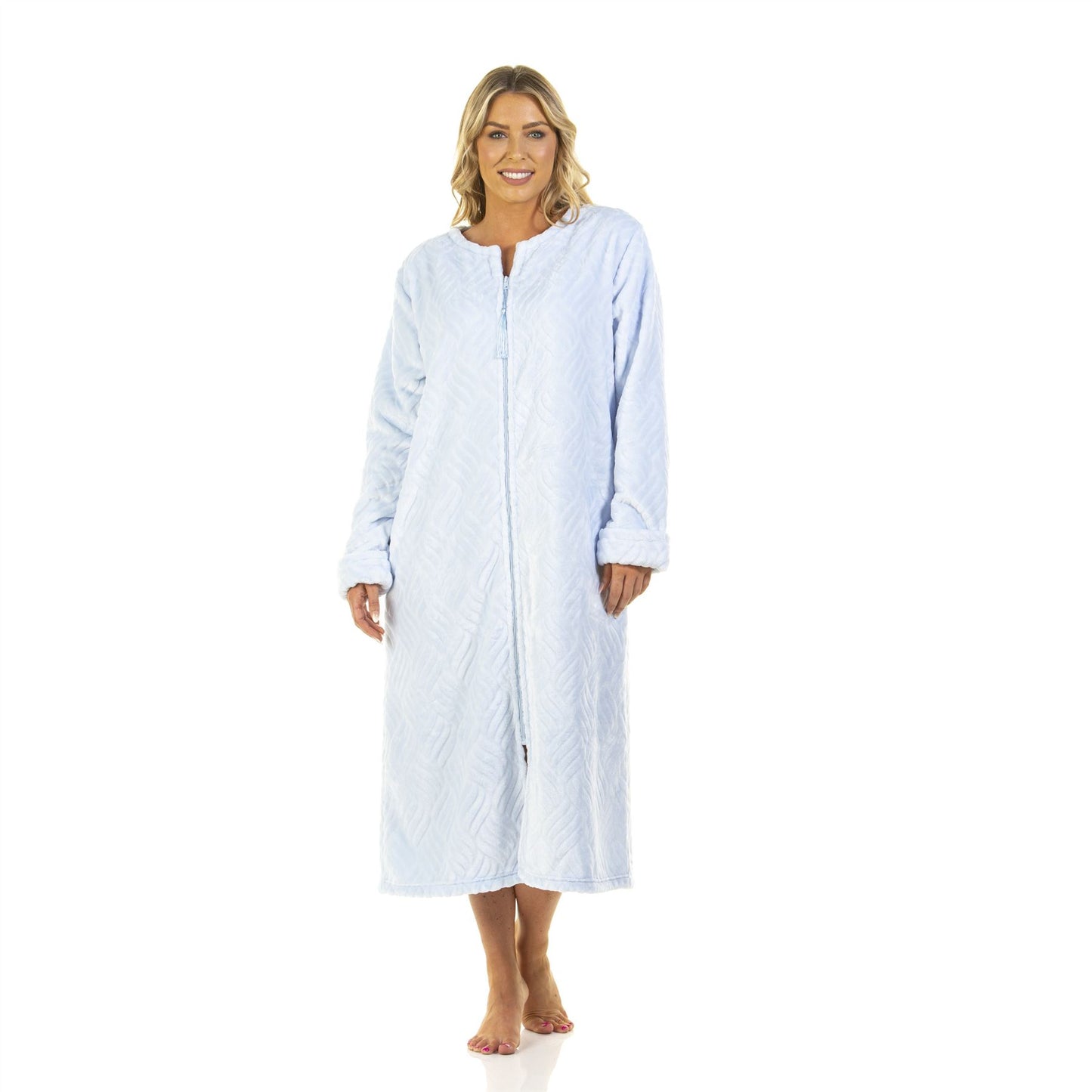 La Marquise Tulip Zip Through Fleece Robe - Blue