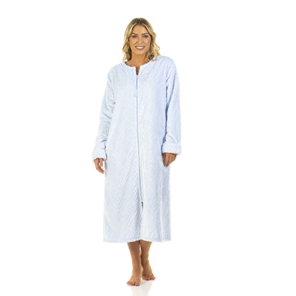 La Marquise Tulip Zip Through Fleece Robe - Blue