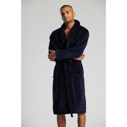 Loungeable Mens Solid Collar Fleece Robe - Navy