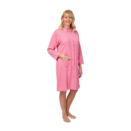 Marlon Button Through Waffle Robe - Pink