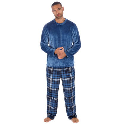 Cargo Bay Mens Fleece Check Pyjamas - Denim/Denim Check