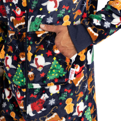 Huggable Hoodie Unisex Adult Christmas Fleece Onesie - Navy Huggable Hoodie